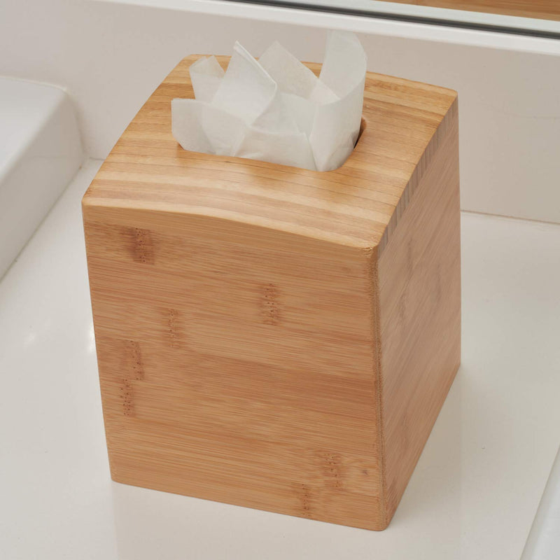 iDesign Formbu Bamboo Facial Tissue Box Cover, Boutique Container for Bathroom Vanity Countertops, 5.25" x 5.25" x 6", Natural Beige - NewNest Australia