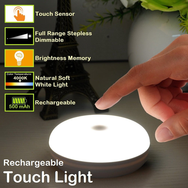 Rechargeable Touch Light, RTSU DIY Stick Anywhere Led Night Light Touch Lamp Tap Light (Touch Sensor Switch, Stepless Dimmer, Last Setting Memory, Built-in Battery Powered, Warm White Light) - NewNest Australia