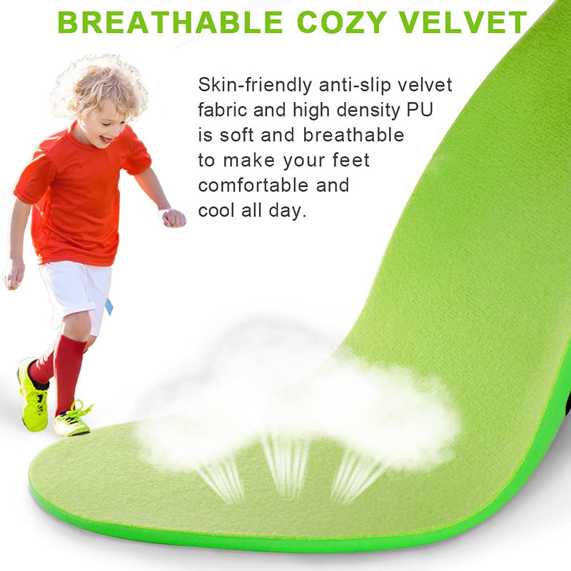 Ailaka Kids Orthotic Arch Support Shoe Insoles, Plantar Fasciitis Cushioning Athletic Inserts for Flatfoot Pain Relief Running Walking 13.5 UK Child/2 UK Green - NewNest Australia