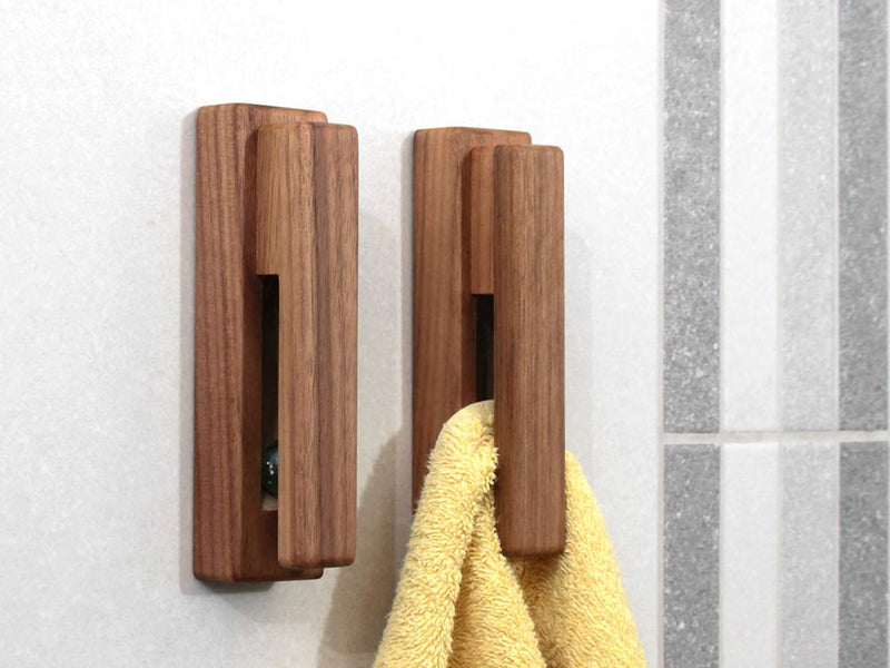 NewNest Australia - Wood Towel Hooks -Set of 2 Self Adhesive Vintage Towel Holder Wooden Wall Mounted Towel Racks for Bathroom and Kitchen Home Decor- Quick Drying, Reduce Bacterial Growth, Firmly Holds Towel(Walnut) Walnut 