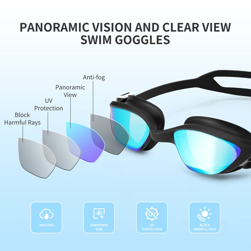 COPOZZ Adult Swimming Goggles - Anti-Fog, Comfortable No Leaking Swim Goggles Glasses for Women Men Blue Black - NewNest Australia
