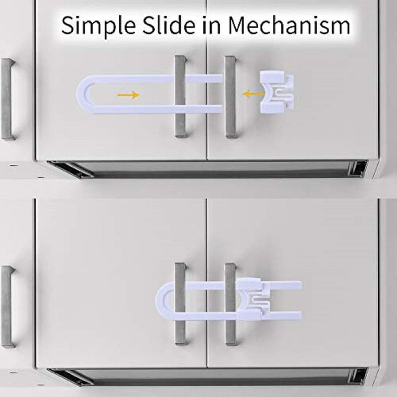 Child Proof Cabinet Locks, Child Safety Cabinet Locks Latches U Shape Sliding Safety Latch Lock for Kitchen Bathroom Storage Doors, Knobs and Handles (4-Pack, White) - NewNest Australia