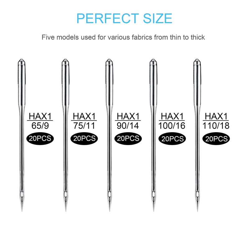 Sewing Machine Needles, 100 PCS Universal Sewing Machine Needle, for Singer, Brother, Janome, Varmax, Sizes HAX1 65/9, 75/11, 90/14, 100/16, 110/18 (100 PCS) - NewNest Australia