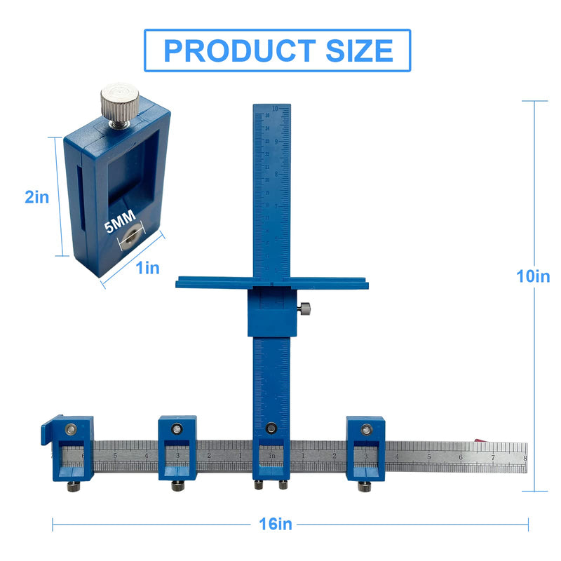 Cabinet Hardware Jig,Adjustable Punch Locator Woodworking Drill Dowelling Guide Template for Installation of Handles, Knobs on Doors and Drawer Pull,Easy Installation. Blue - NewNest Australia