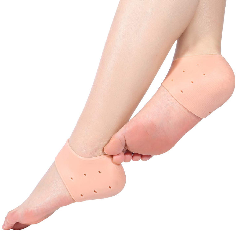 4 Piece Gel Socks for Cracked Heels, Moisturising Socks Plantar Fasciitis Socks Silicone Gel Heel Sleeve Breathable Foot Care Heel Protectors (Flesh with air holes) - NewNest Australia