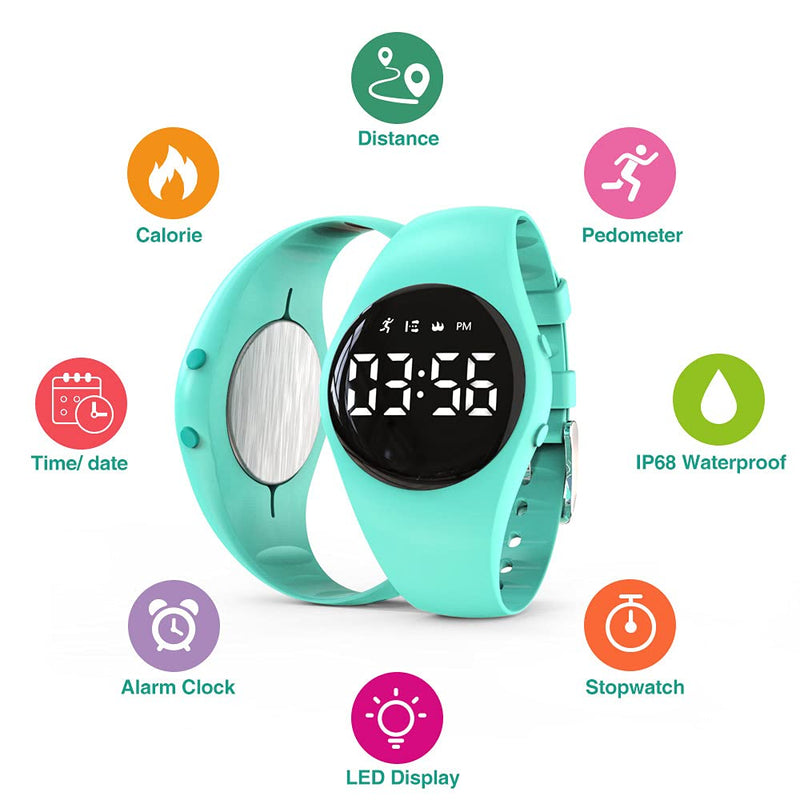 Led Digital Pedometer Watch , Digital Steps Tracker , Non-Bluetooth, Vibrating Alarm Clock, Stopwatch, Great Gift for Children Teens Girls Boys Women Green - NewNest Australia