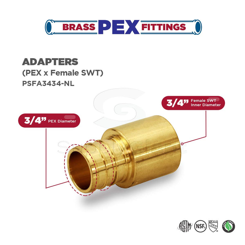 Supply Giant QTGB3434-5 Female Sweat Copper Adapter X Pex Barb Pipe Fitting, x 3/4'', Brass, 5 pack, 3/4 x 3/4 - NewNest Australia