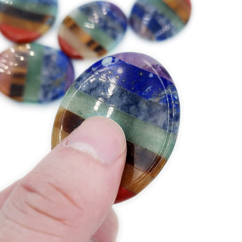 SHARKOOO Thumb Worry Stone for Anxiety, 7 Chakra Crystals Healing Stones, Oval Chakra Worry Stone, Meditation Crystal - NewNest Australia