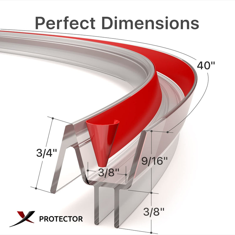 Frameless Shower Door Bottom Seal X-Protector - 40" Shower Door Seal For All Door Thicknesses - Self-Adhesive Shower Door Sweep - Premium Door Bottom Seal Strip - Silicone Glass Shower Door Seal Strip - NewNest Australia