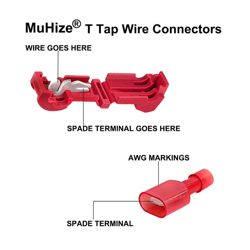 T-Tap Wire Connectors - MuHize 120 Pcs T-Tap Wire Terminals, Quick Splice Wire Terminals, Self-Stripping Insulated Male Quick Disconnect Assortment Kit - NewNest Australia
