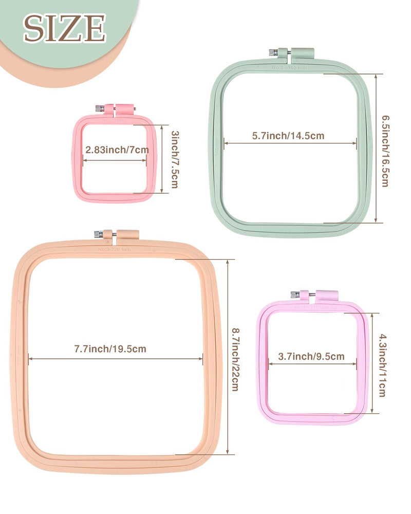 Pllieay 4 Pieces 4 Sizes Square Embroidery Hoops, Cross Stitch Hoop and ABS Plastic Embroidery Hoops for DIY Embroidery Project 3", 4.3", 6.5", 8.7" - NewNest Australia