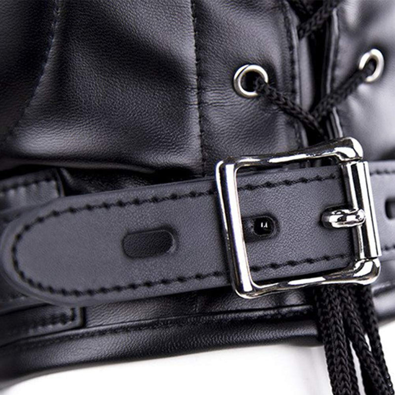 FST Black PU Leather Bondage Mask Hood, Full Face Blinder Detachable Cover Eye Dildo Mouth Gag Head Hood, for Unisex Adult Play, BDSM/LGBT Hood Long mouth gag - NewNest Australia