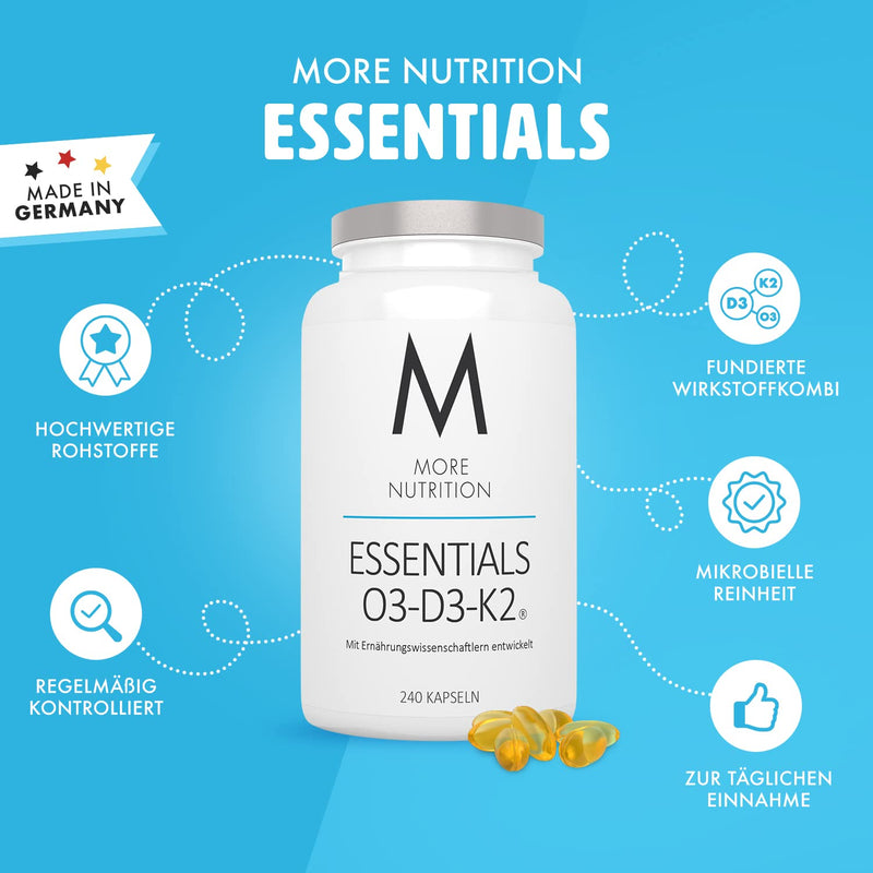 MORE NUTRITION Essentials O3-D3-K2, 240 fish oil capsules 240 capsules - standard - NewNest Australia