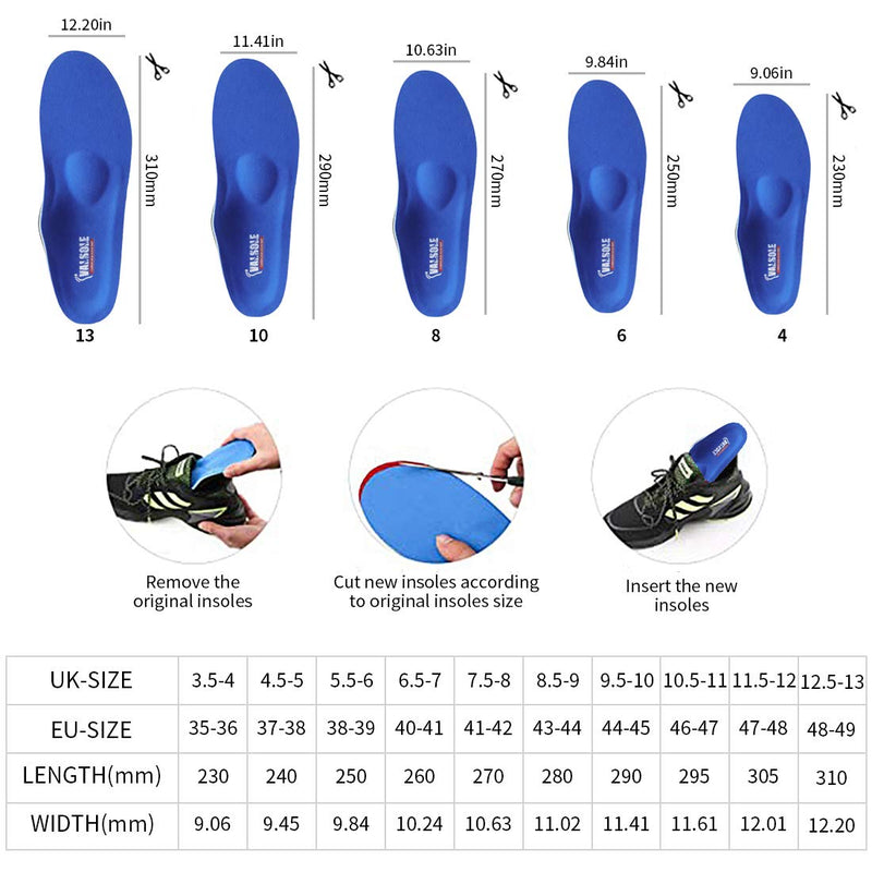 Valsole Orthotic Insole High Arch Foot Support Soft Medical Functional Insoles, Insert for Severe Flat Feet,Plantar Fasciitis,Feet Pain, Foot Valgus for Man and Woman UK-7-26cm Blue-v107b - NewNest Australia