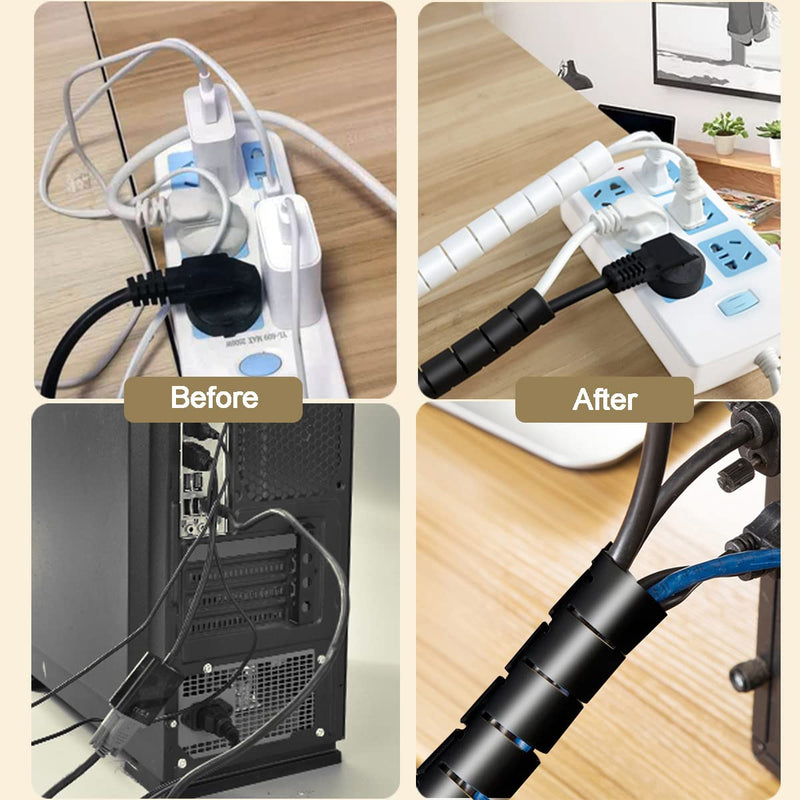 Fanoshon PC Cable Management Sleeve Tube Desk Cord Organizer 2 PCS Black, 7/8 inch -5 ft Cover Wrap Easy to Install Messy Wire Solution for TV Office Computer, Pet Chew and Bite Proof Cable Protector 22MM BLK02 - NewNest Australia