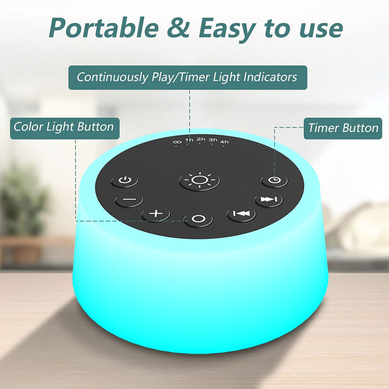 Color Noise Sound Machines with 10 Colors Night Light 25 Soothing Sounds and Sleep White Noise Machine 32 Volume Levels 5 Timers Adjustable Brightness Memory Function for Adults Kids Baby (Black) Black - NewNest Australia