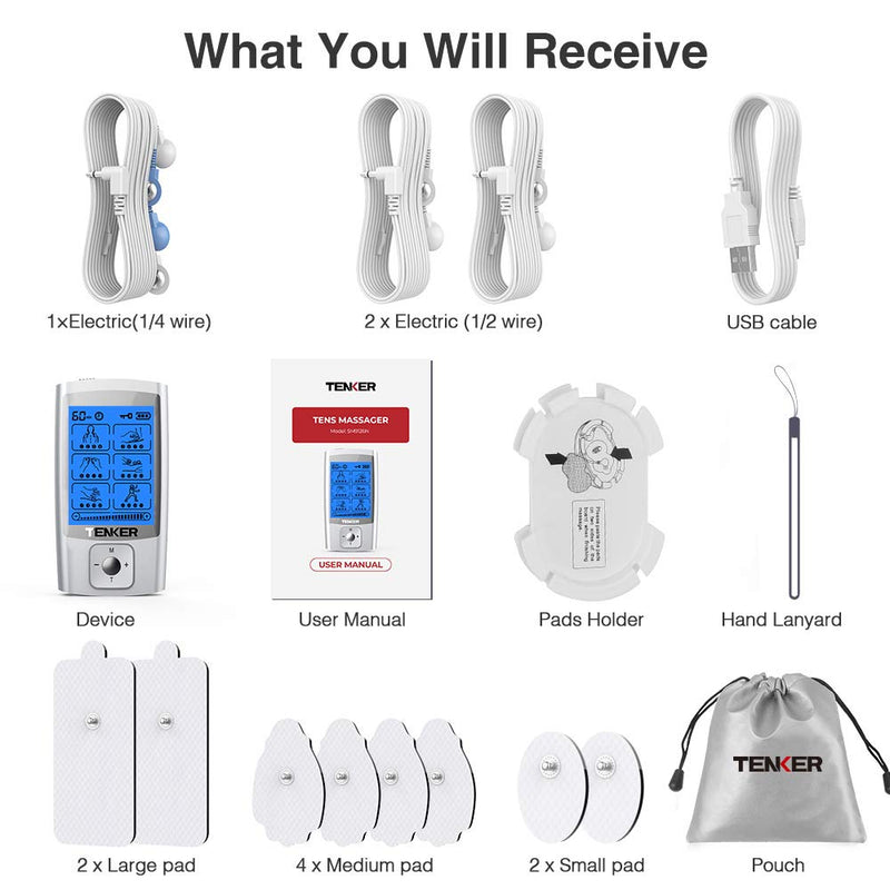 TENKER TENS EMS Unit Muscle Stimulator, 24 Modes TENS Machine for Pain Relief & Muscle Strength Rechargeable Electronic Pulse Massager(Not Fit TENKER Square Pads) - NewNest Australia