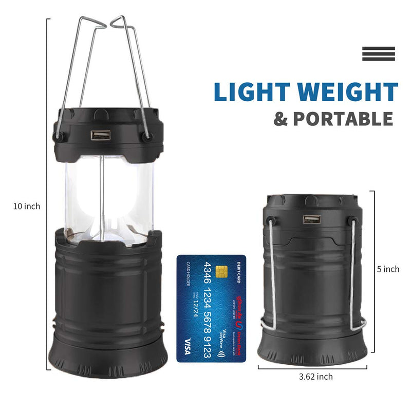 LED Camping Lantern, Solar and Rechargeable Lantern Flashlight Collapsible and Portable Light for Daily/Camp/Hiking/Night Fishing/Emergency/Hurricanes/Storm(Black, 1 Pack) Black - NewNest Australia