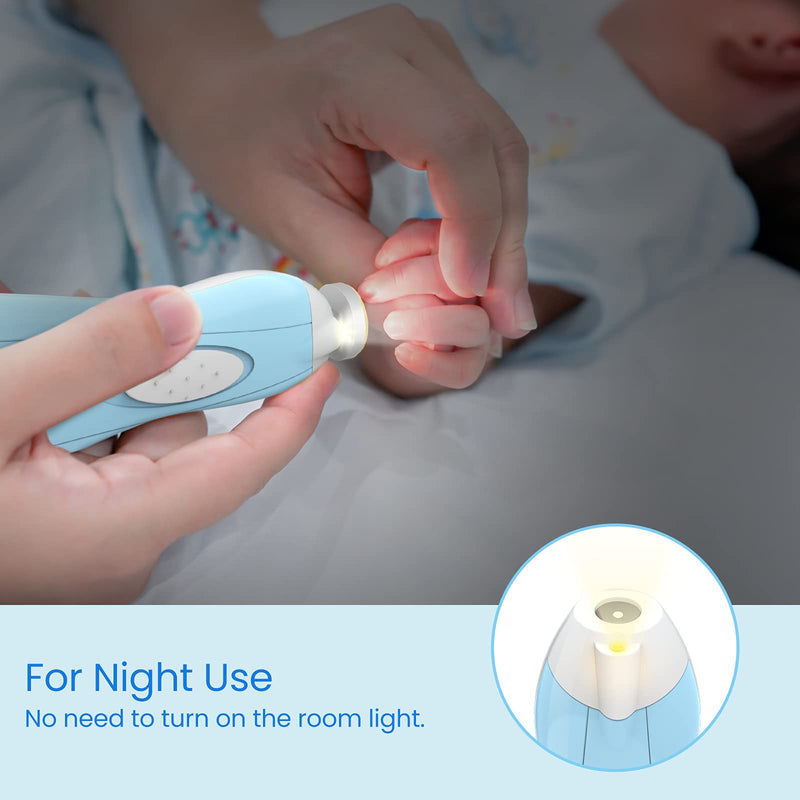Baby Nail Filer and Baby Nail Clippers with Light Set, Lupantte Electric Infant Nail Trimmer Kit, Safe Baby Grooming Kit, for Newborn Toddler Kids Toes and Fingernails, Polish and Trim Blue - NewNest Australia