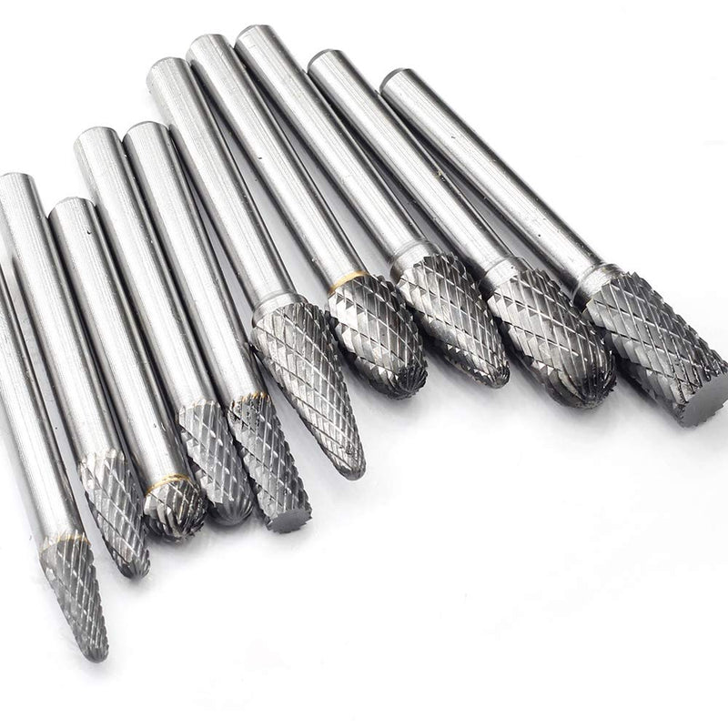 YUFUTOL Carbide Burrs Set 10pcs Double Cut Solid Carbide Rotary Burr Set 1/4 Inch Shank for Die Grinder Drill,Metal Carving, Polishing,Engraving,Drilling - NewNest Australia