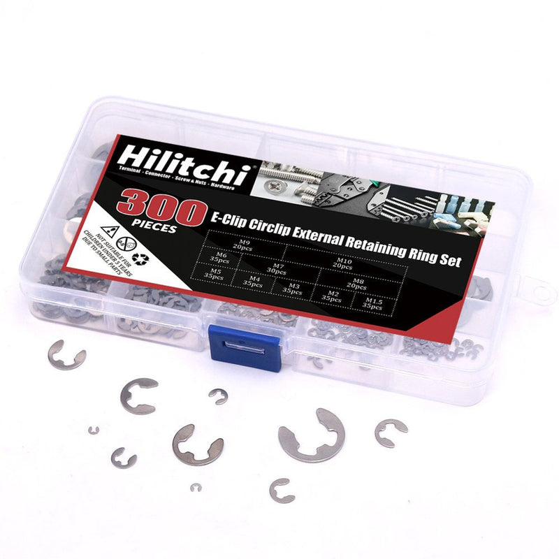 Hilitchi 300-Pcs 304 Stainless Steel E-Clip Circlip External Retaining Ring Assortment Set - NewNest Australia