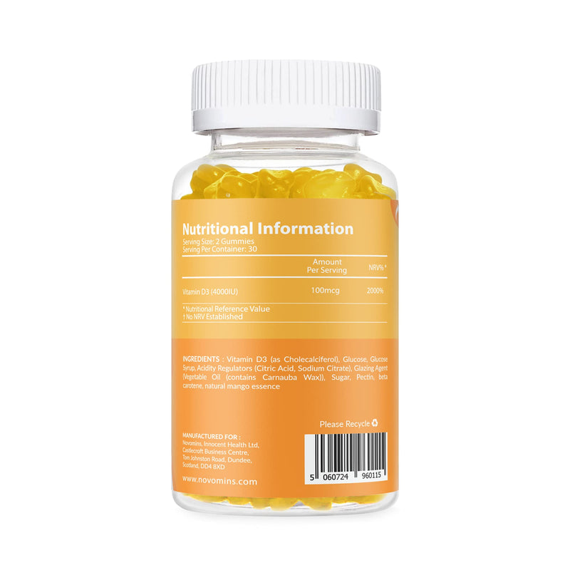 Vitamin D Gummies - High Strength 4000 IU Adult Vitamin D3 Gummies - Chewable Gummy Vitamins - Vegetarian - Gluten Free - Vitamin D Gummies by Novomins - NewNest Australia