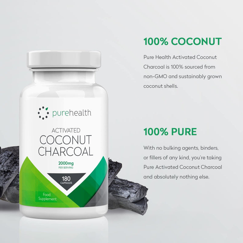 Activated Coconut Charcoal 2000mg Daily Serving | No Fillers/Bulking Agents | 180 Capsules | Non GMO Coconut for Bloating, Gas, Digestion, Flatulence | Natural Relief | Vegan & Keto Supplement - NewNest Australia