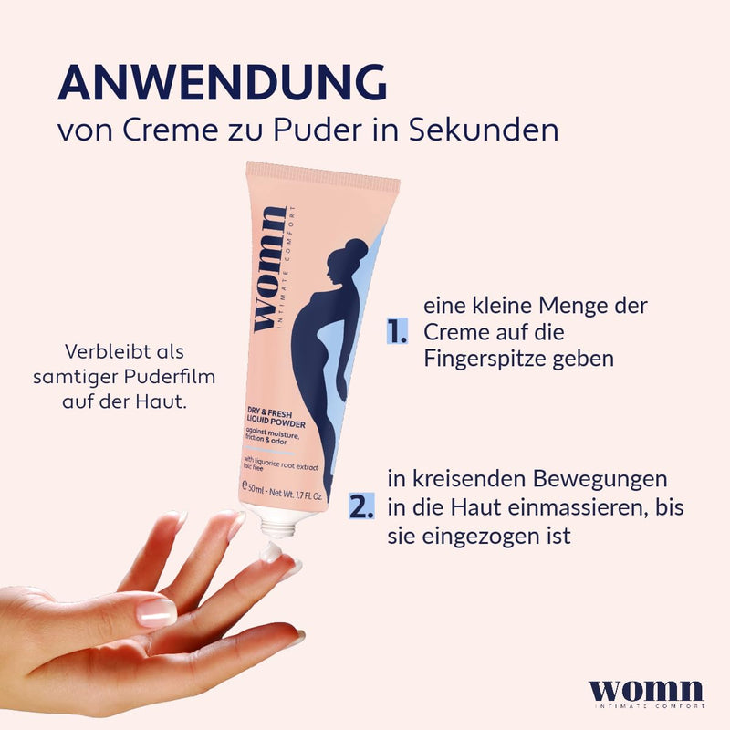 womn Intimate Comfort DRY & FRESH LIQUID POWDER – talc-free liquid body powder against wetness, chafing and unpleasant odors, 50 ml - NewNest Australia