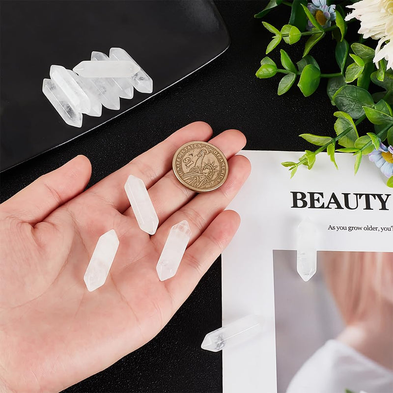 OLYCRAFT 12pcs Natural Quartz Crystal White Quartz Point Hexagonal Crystal Double Terminated Points Wands No Hole Quartz Pendants Gemstone Point Decor for DIY Crafts Necklace Jewelry Making - NewNest Australia