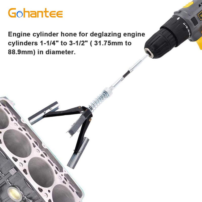 gohantee Engine Cylinder Hone Deglazer Adjustable 1-1/4" to 3-1/2" Diameter with 3-Piece 2" Long Stones 220 Grit - NewNest Australia