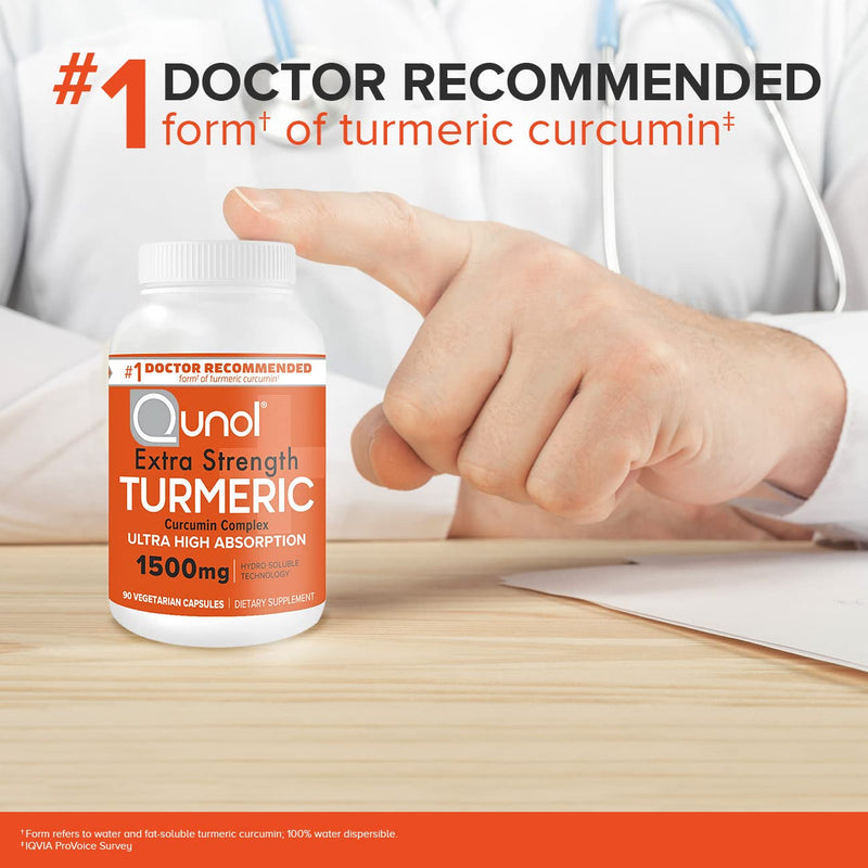 Turmeric Curcumin Capsules, Qunol 1500mg Extra Strength Supplement, Patented Hydro-Soluble Technology, Alternative to Turmeric Curcumin with Black Pepper, 90 Veggie Capsules 90 Count (Pack of 1) - NewNest Australia