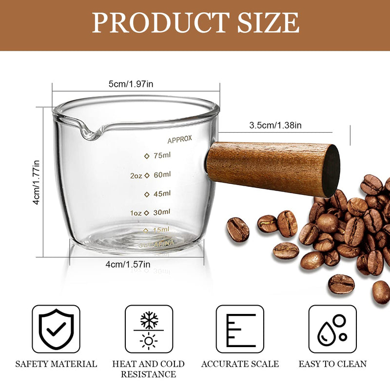 Single Spout Espresso Coffee Shot Glass with Wood Handle Measuring Cup Triple Pitcher Milk Cup Coffee Replacement Carafe for Barista Coffee Carafe Milk Espresso Making, 75 ml (1 Piece) 1 Piece - NewNest Australia