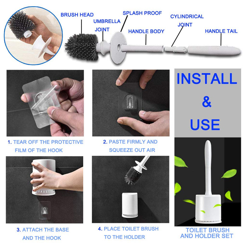 Toilet Brush and Holder - Bathroom Brush,Sturdy Toilet Bowl Cleaning Brush Set with Soft Silicone Bristle for Bathroom Storage and Organization - NewNest Australia