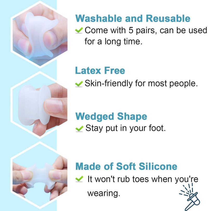 PrettSole 2 Pairs Toe Separators(1/2' Thick), Silicone Toe Spacer, Bunion Relief Pads to Temporarily Correct Big Toe & Relieve Bunion Pain, Overlapping Toe(Big & 2nd Toes) - NewNest Australia
