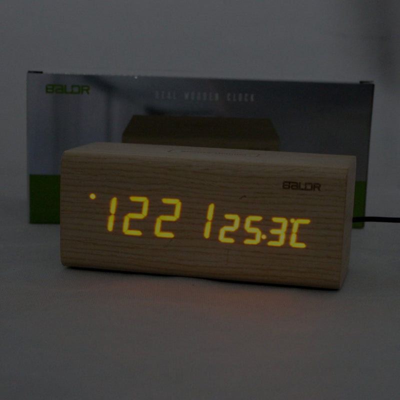 NewNest Australia - BALDR Wooden Alarm Desk Clock, Touch Sensitive Wood LED Digital Clock with Time, Date,Temperature for Bedroom Office Home table top - Solid Wood 
