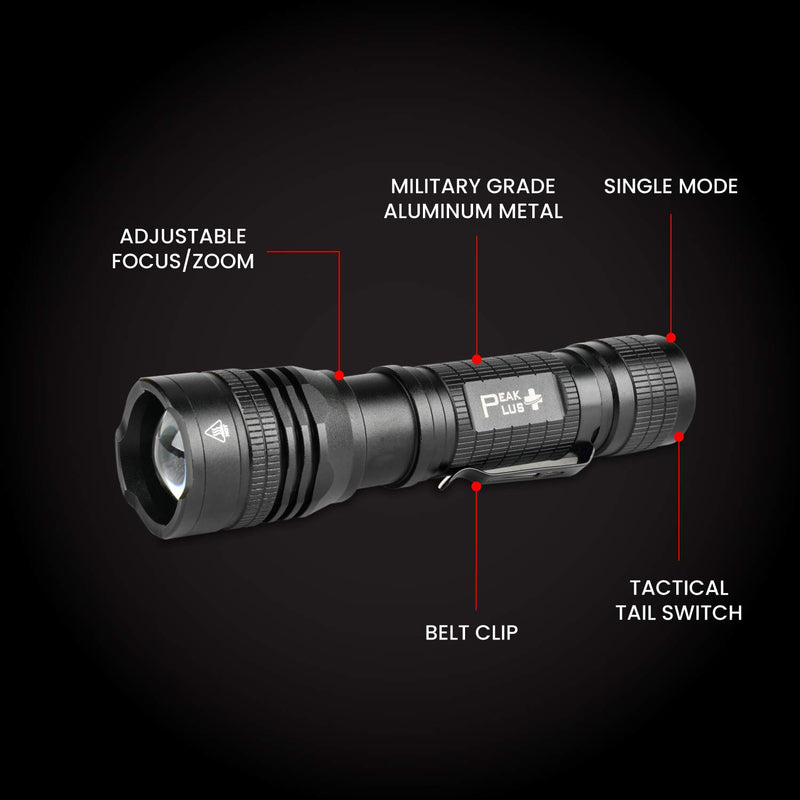 PeakPlus LED Tactical Flashlight PTAC1000 [2 PACK] Single Mode, High Lumen, Zoomable, Water Resistant, Flash Light - Camping, Outdoor, Emergency, Everyday Flashlights with Clip - NewNest Australia