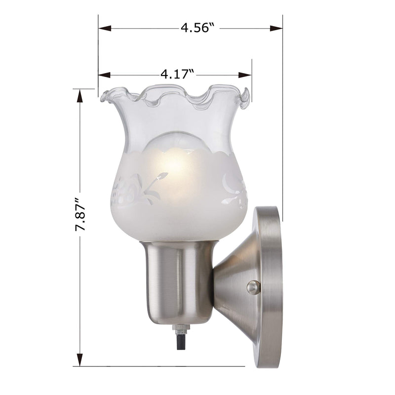 Gruenlich 1-Light Wall Sconce, Bathroom Vanity Lighting Fixture with ON/Off Switch, E26 Base 60W Max, Metal Housing with Glass, Nickel Finish - NewNest Australia