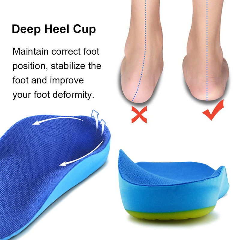 Ailaka Kids Orthotic Cushioning Arch Support Shoe Insoles, Children Pu Foam Inserts for Flat feet, Plantar Fasciitis, Feet Heel Pain Relief, Blue, 2-3.5 UK/EU 34-36 / CN 33-35 2-3.5 UK/33-35CN - NewNest Australia