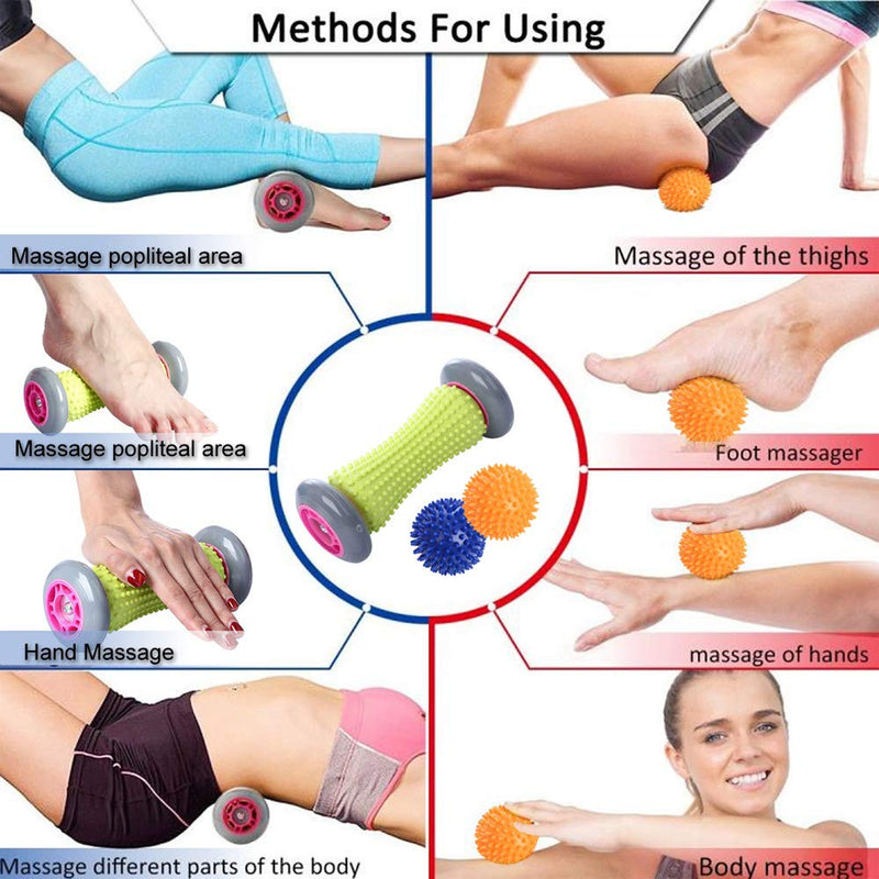 Ryson Foot Roller Massage Ball for Relief Plantar Fasciitis and Reflexology Massager for Deep Tissue Acupresssure Recovery for PLA Relax Foot Back Leg Hand Tight Muscle, 1 Roller and 2 Spiky Balls - NewNest Australia