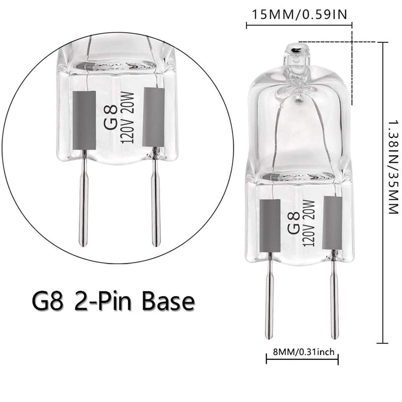 G8 Halogen Light Bulbs 20W 120V Xenon Under Cabinet Lighting Replacements G8 Base 2Pin T4 JCD Type (10Pack) 20.0 Watts - NewNest Australia