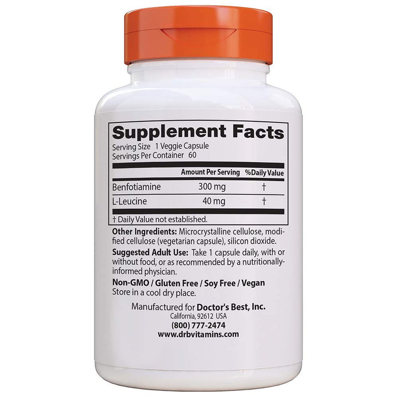 Doctor's Best Benfotiamine, Non-GMO, Vegan, Gluten Free, Soy Free, Helps Maintain Blood Sugar Levels, 300 mg, 60 Veggie Caps (DRB-00270) - NewNest Australia