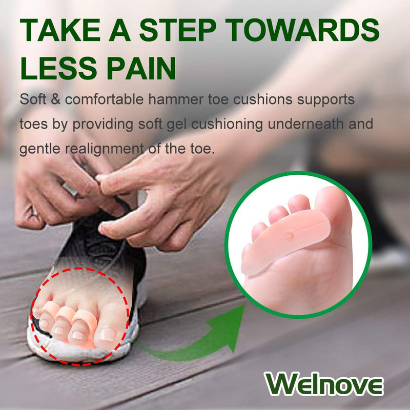 Welnove Hammer Toe Crests Pads 10 PCS Gel Toe Straightener Cushion Support (3 Loops Beige) Pain Relief for Hammer Toe, Overlapping Toes, Curled Toe 3 Toe Loop *10 - NewNest Australia