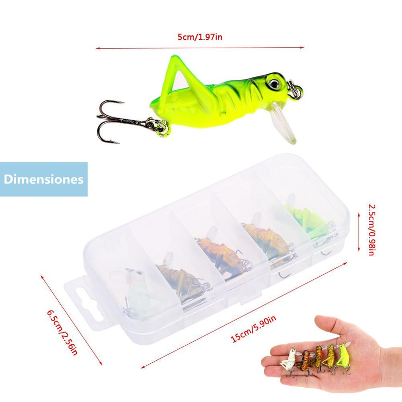 5Pcs Grasshopper Fishing Lure, Artificial Lifelike Bass Lure Baits with Storage Box - NewNest Australia