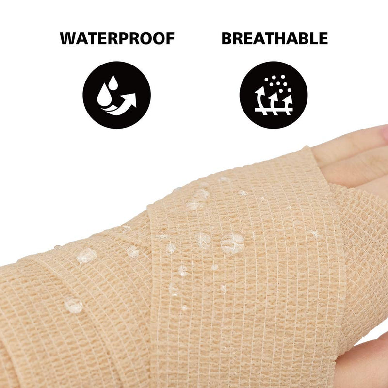 FriCARE Nonwoven Self-Adhesive Bandage, Self-Adherent Cohesive First Aid Medical Wrap, Elastic Athletic/Vet Tape for Wrist 2 Inches Wide 6 Count (Pack of 1) Skin Color - NewNest Australia