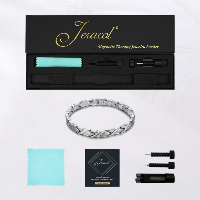 Jeracol Titanium Magnetic Bracelets for Women Bracelets Titanium Magnetic Brazaletes with 3500 Gauss Magnets Adjustable Wristband with Removal Tool & Jewellry Gift Box Silver - NewNest Australia
