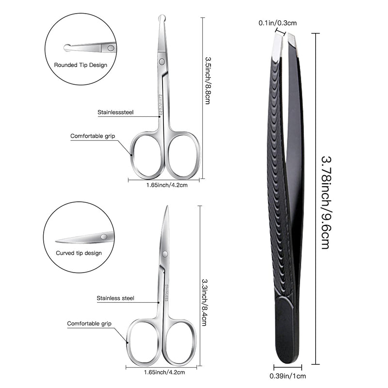 2-Piece Beard Scissors, Nose Hair Scissors, Eyebrow Scissors Set, Professional Nail Scissors With Tweezers Including Eyelashes, Eyebrow Trimmer, Stainless Steel Scissors Set With Fine Curved Cutting - NewNest Australia