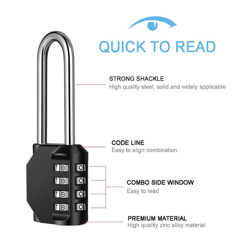 Disecu 4 Digit Combination Lock 2.5 Inch Long Shackle and Outdoor Waterproof Resettable Padlock for Gym Locker, Hasp Cabinet, Gate, Fence, Toolbox (Black, Pack of 2) Black - NewNest Australia