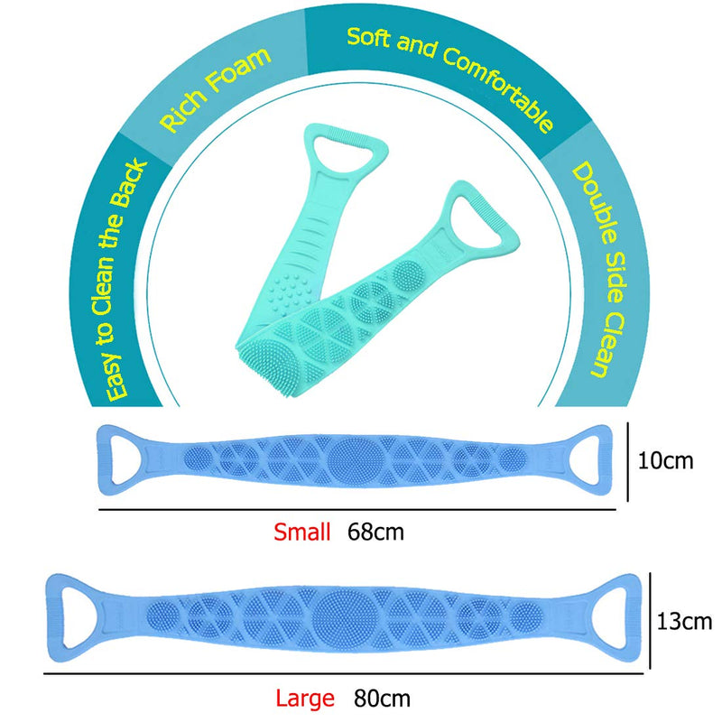 HOTLIKE Silicone Body Brush, Soft Back Scrubber, Shower Belt Bath Shower Brush with Massage Particles, Exfoliating Brush for Men Women, Remove Dirt, Dual Sided, Easy to Clean,Lathers Well(68CM, Green) 68CM - NewNest Australia