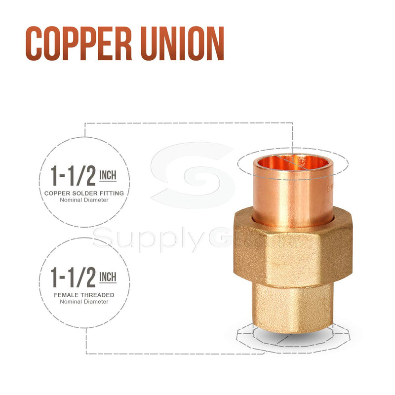 Supply Giant DDGV0112 1-1/2" Lead Free Copper Union Fitting with Sweat to Female Threaded Connects - NewNest Australia