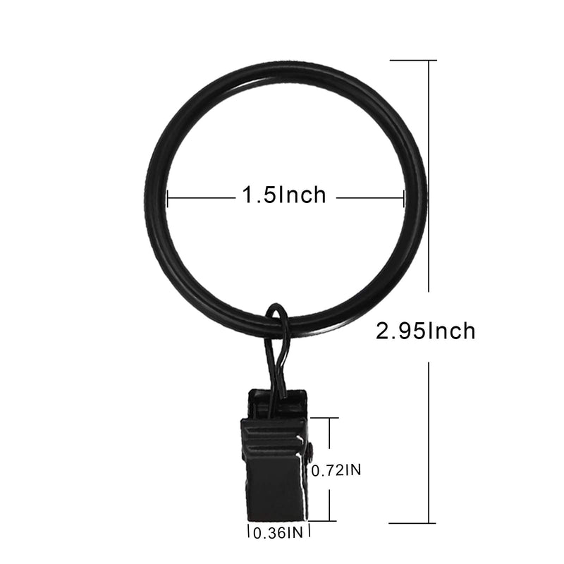 NewNest Australia - LLPJS Metal Curtain Rings with Clips, Heavy Duty Drapery Hanging Rings Clips, Curtain Hooks Hangers Rings for Drapes Rod Decorative Windows, 1.5 Inch Interior Diameter (Set of 20，Black) Black 